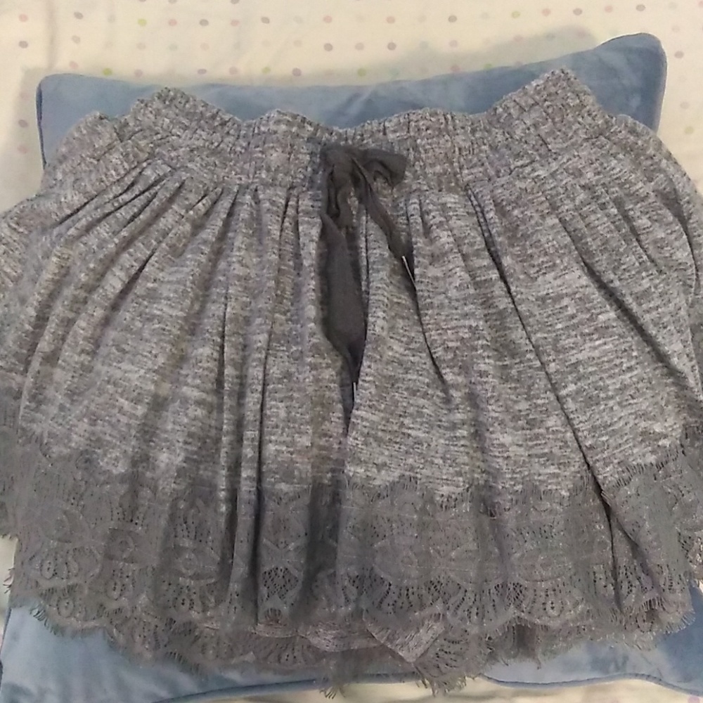Flowy Gray Lace Trimmed Shorts